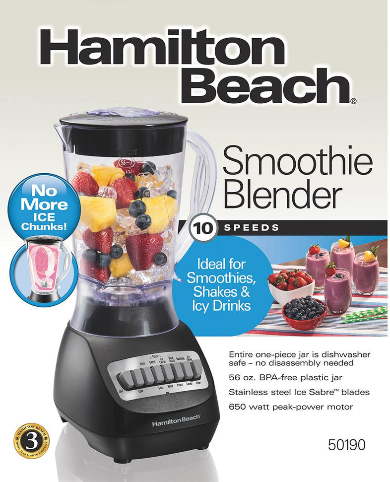 Hamilton Beach - 56 Oz Black Smoothie Blender with Plastic Jar - 50190F