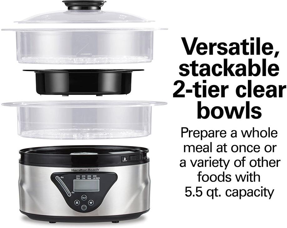 Hamilton Beach - 5.5 QT 2-Tier Digital Food Steamer - 37530MN
