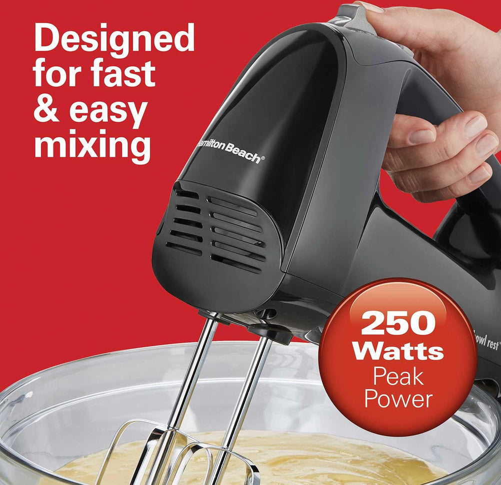 Hamilton Beach - 6 Speed Black Hand Mixer with Quick Burst™ and Snap-On Case - 62690F