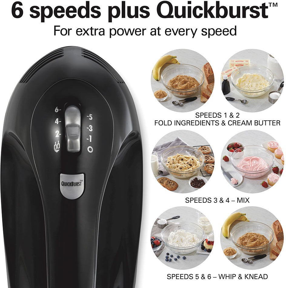 Hamilton Beach - 6 Speed Hand Mixer with Snap On Case Black - 62639C