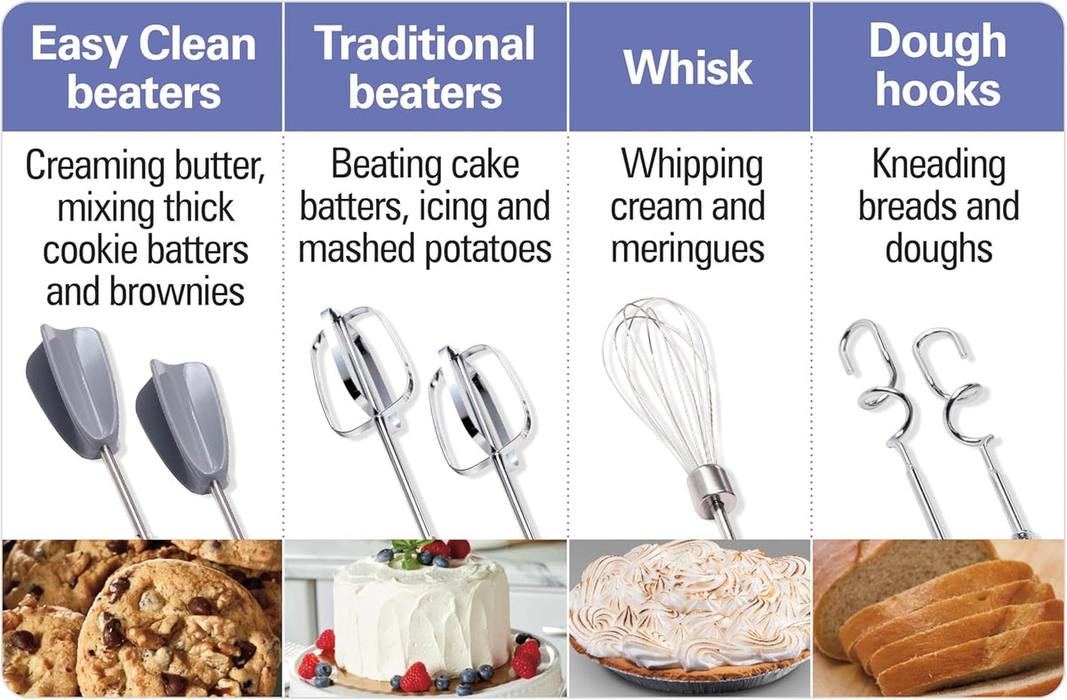 Hamilton Beach - 6 Speed White Hand Mixer with Easy Clean Beaters and Snap-On Case - 62636