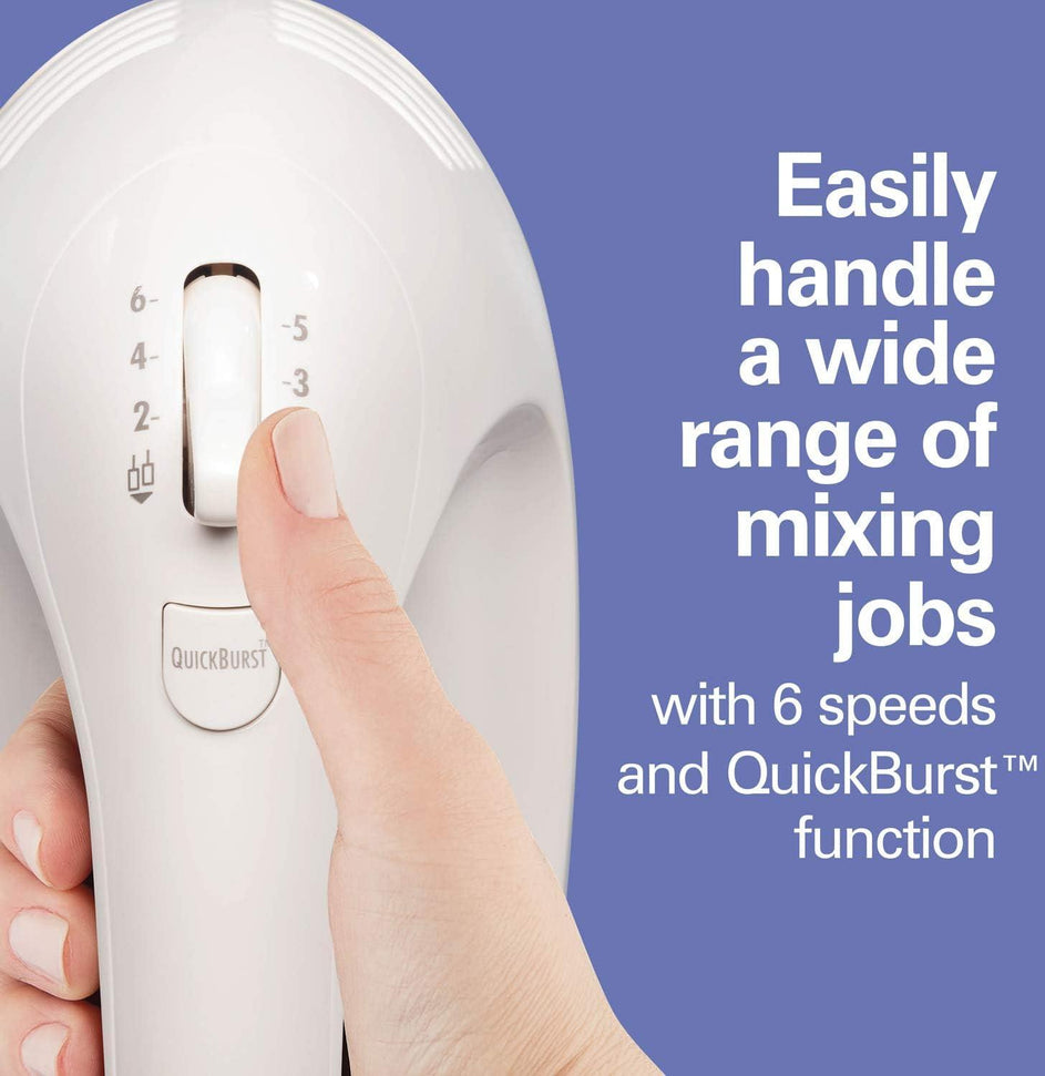 Hamilton Beach - 6 Speed White Hand Mixer with Easy Clean Beaters and Snap-On Case - 62636