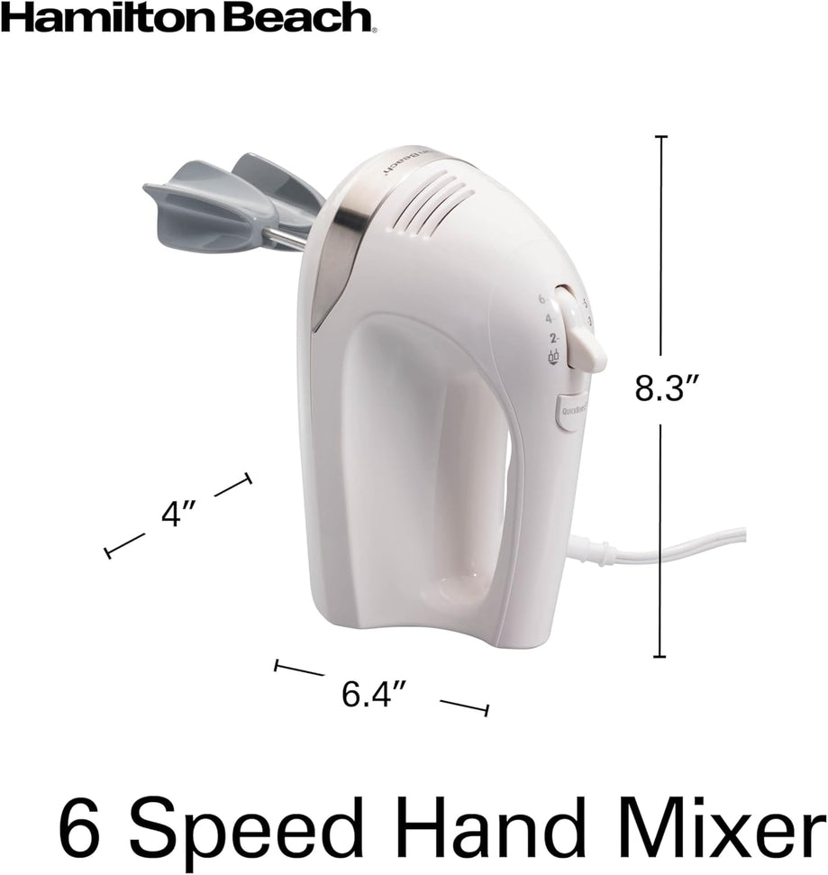 Hamilton Beach - 6 Speed White Hand Mixer with Easy Clean Beaters and Snap-On Case - 62636