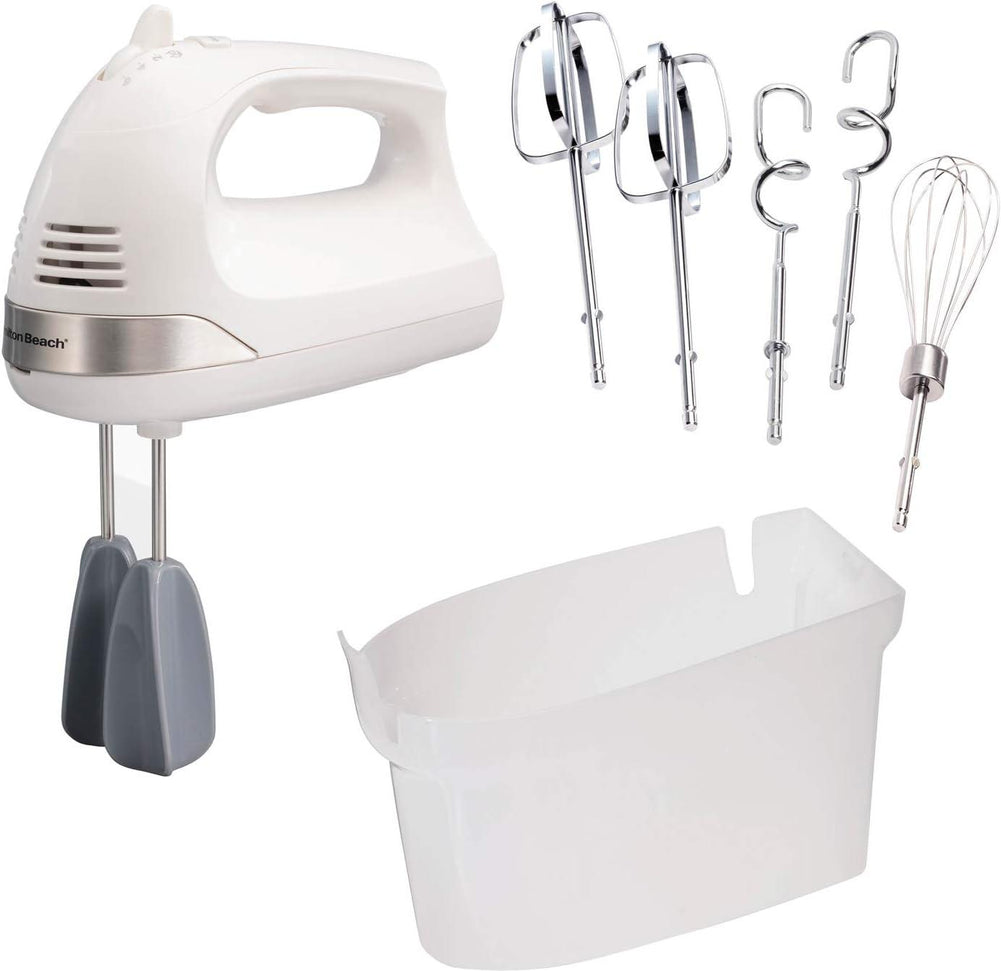 Hamilton Beach - 6 Speed White Hand Mixer with Easy Clean Beaters and Snap-On Case - 62636