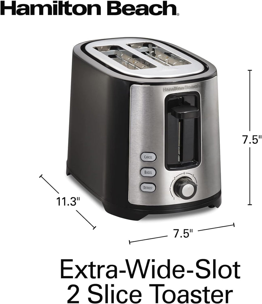 Hamilton Beach - 7.5" Black Extra-Wide Slot 2-Slice Toaster - 22633V