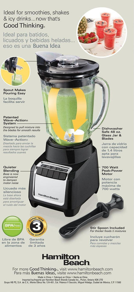 Hamilton Beach - Wave-Action® 48 Oz Black Blender - 53522C
