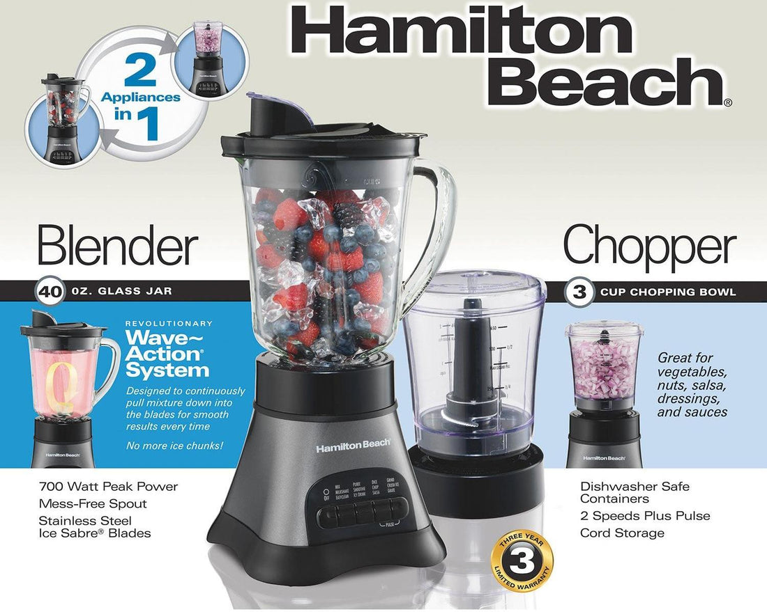 Hamilton Beach - Wave Crusher® Multi-Function Blender/Chopper with 40 Oz Glass Jar - 58164