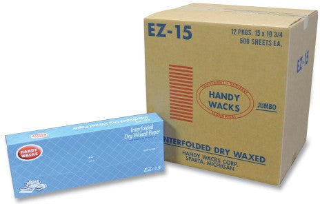 Handy Wacks - 15" x 10.75" Interfolded Dry Waxed Paper Deli Sheets, 500 Sheets/Box - EZ-15