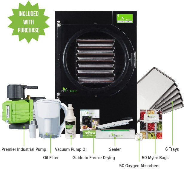 Harvest Right - Large Black 6 Tray Home Pro Freeze Dryer with Mylar Starte Kit ( Premier Pump Included ) - N-HRFDLBK-PP (2-3 Weeks For Delivery)