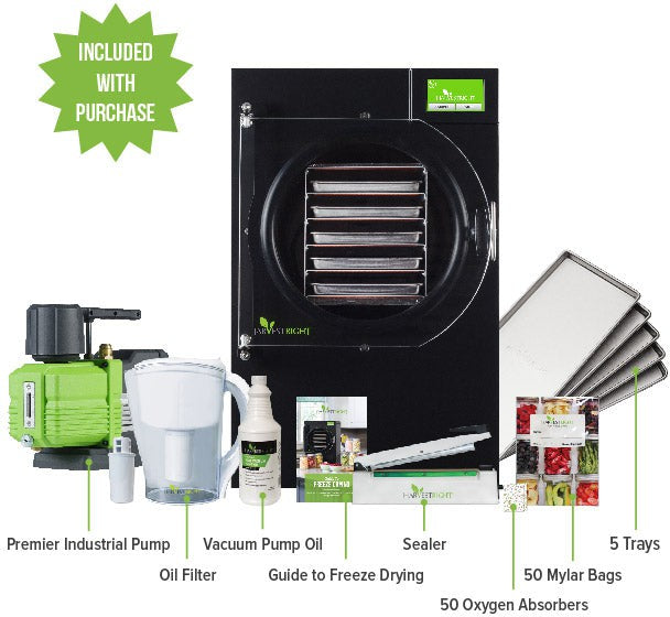 Harvest Right - Medium Black 5 Tray Home Pro Freeze Dryer with Mylar Starter Kit ( Premier Pump Included ) - N-HRFDMBK-PP (2-3 Weeks For Delivery)