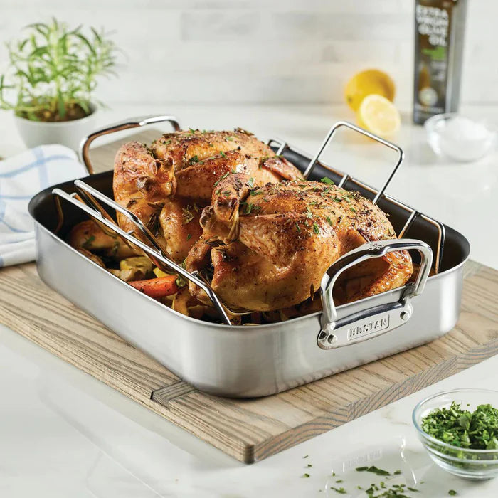 Hestan - 14.5" x 12" x 3" Provisions Classic Clad Nonstick Roaster with Stainless Steel Rack - 31684