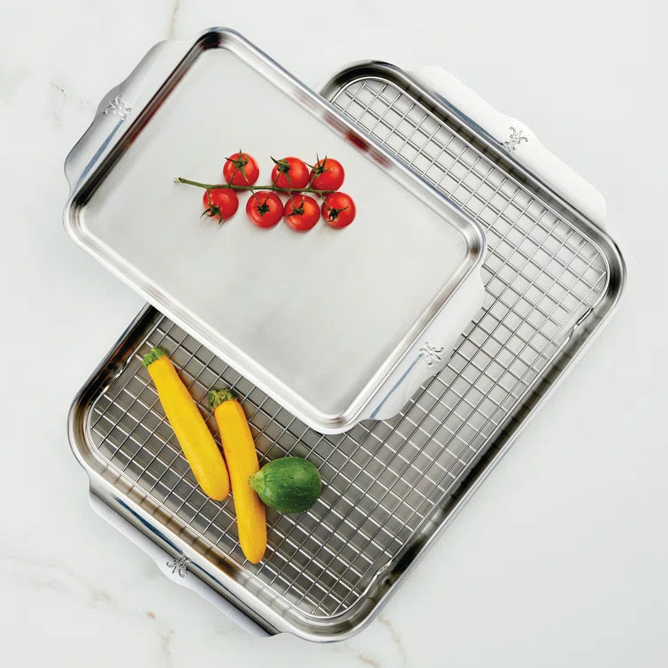 Hestan - 3 PC Clad Bakeware Set Provisions Oven bond (Half Sheet Pan with Rack and Quarter Sheet Pan) - 48654-C