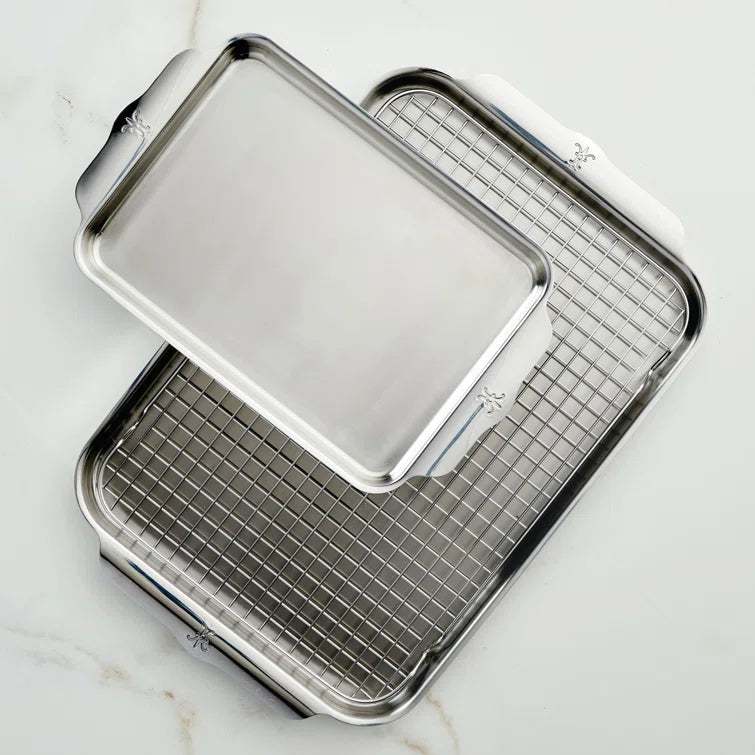 Hestan - 3 PC Clad Bakeware Set Provisions Oven bond (Half Sheet Pan with Rack and Quarter Sheet Pan) - 48654-C