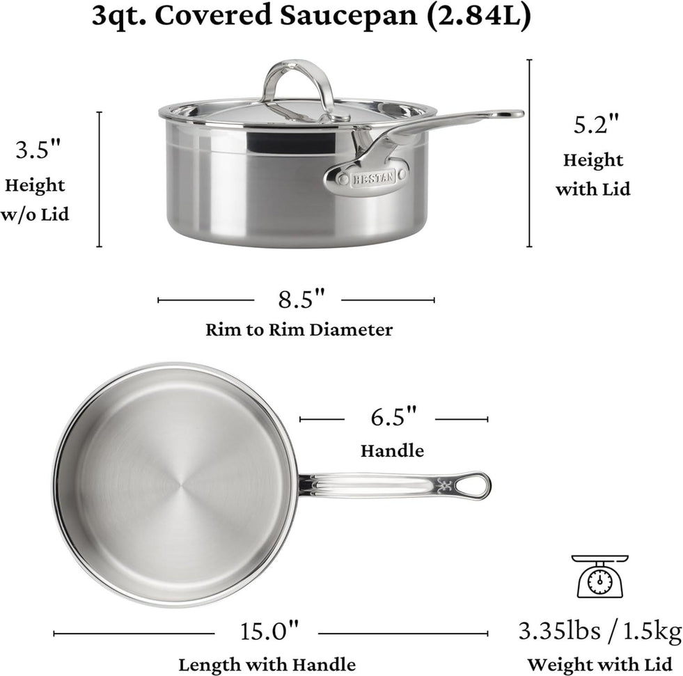 Hestan - 3 Qt ProBond Professional Clad Stainless Steel Covered Sauce Pan - 31782