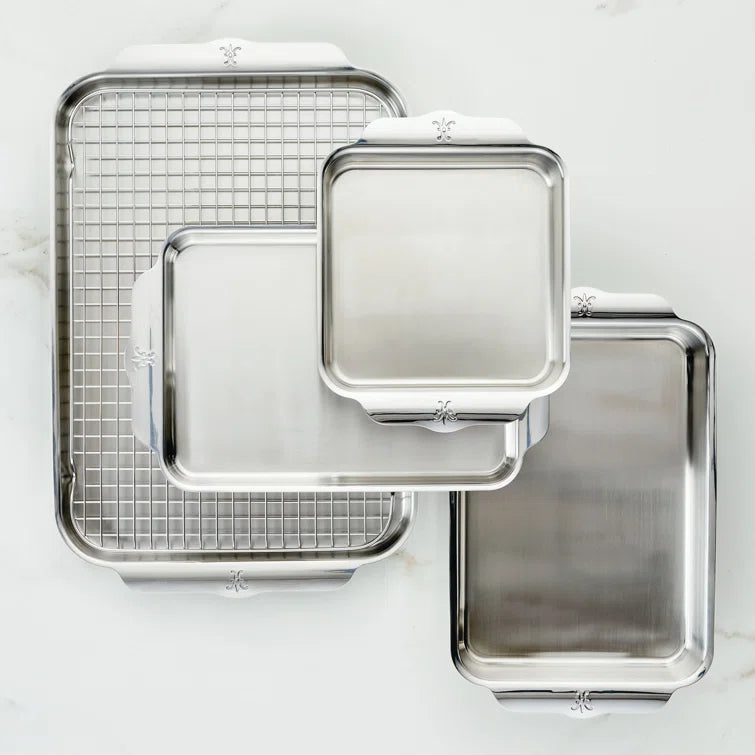 Hestan - 5 PC Clad Bakeware Set Provisions Oven bond (Half Sheet Pan with Rack; Quarter Sheet Pan; Square Pan; Rectangular Pan) - 48655-C
