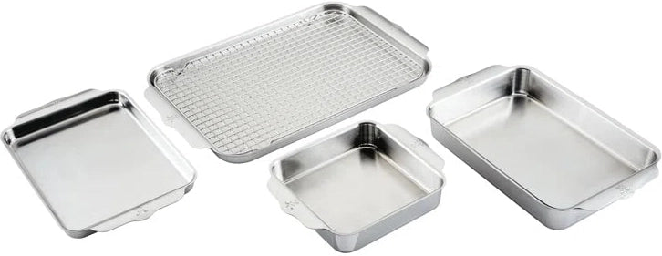 Hestan - 5 PC Clad Bakeware Set Provisions Oven bond (Half Sheet Pan with Rack; Quarter Sheet Pan; Square Pan; Rectangular Pan) - 48655-C