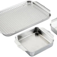 Hestan - 5 PC Clad Bakeware Set Provisions Oven bond (Half Sheet Pan with Rack; Quarter Sheet Pan; Square Pan; Rectangular Pan) - 48655-C
