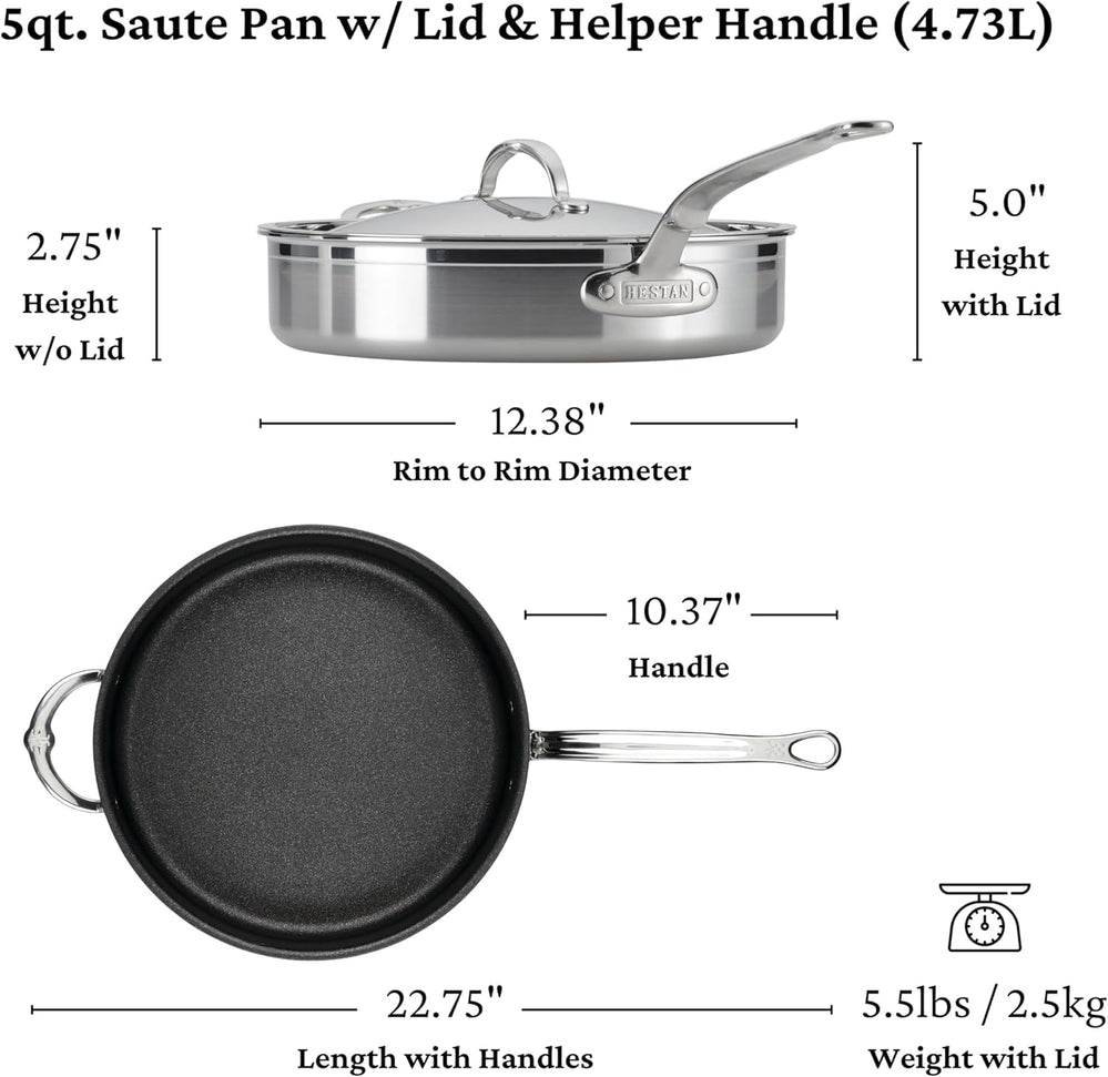 Hestan - ProBond 5-Qt Clad Stainless Steel TITUM Nonstick Saute Pan With Lid - 31687