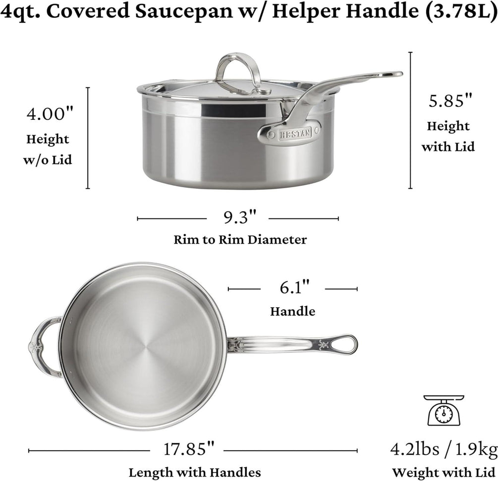 Hestan - Professional Clad 4 Quart Stainless Steel Saucepans - 31772