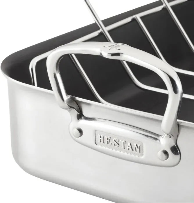 Hestan - Provisions 16.5" x 11.8" x 3.5" Classic Clad Nonstick Roaster with Stainless Steel Rack - 31685