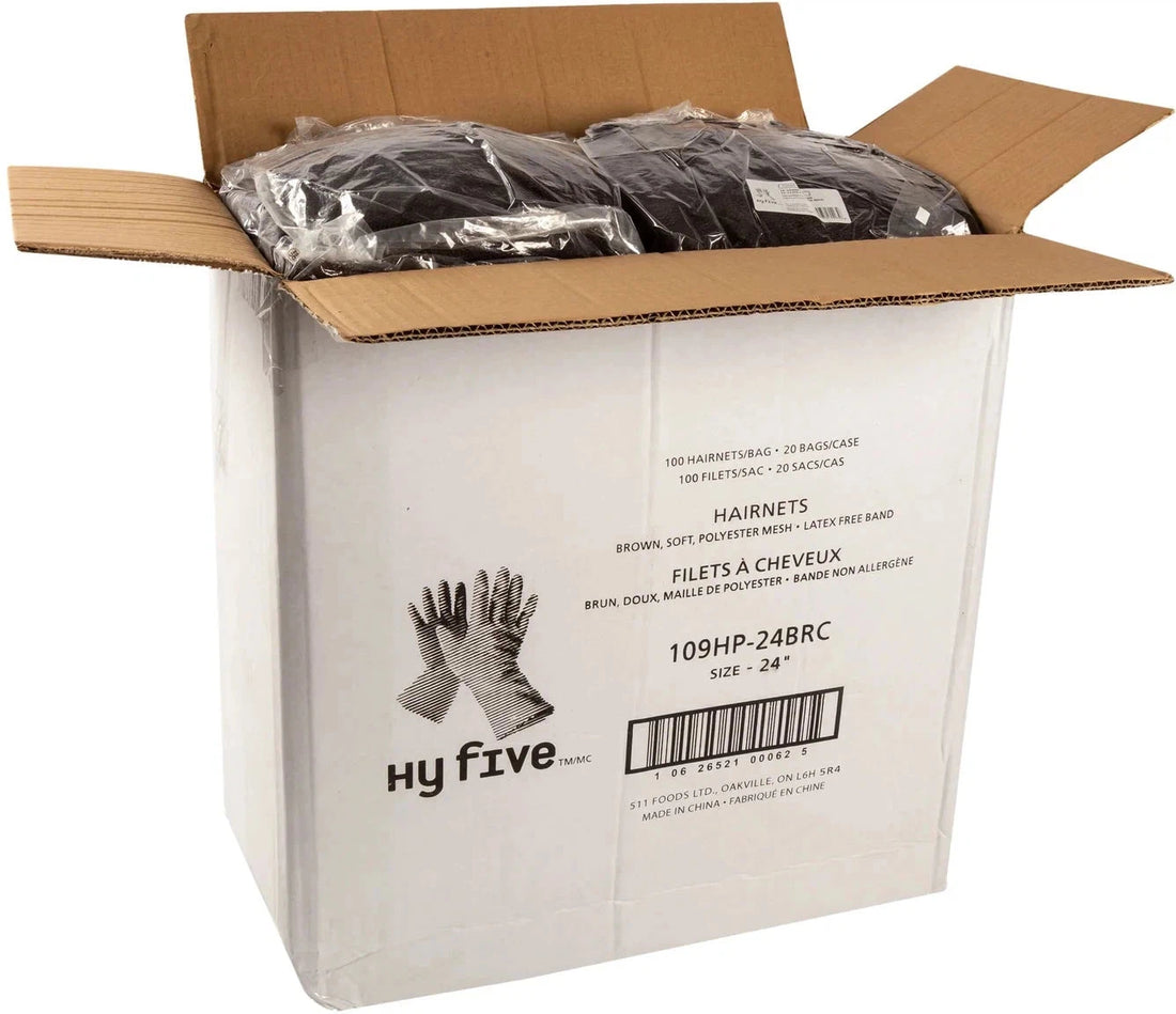 Hy-Pax - 24" Nylon Brown Mesh Hairnets, 100/Bg - 109HP-24BRC