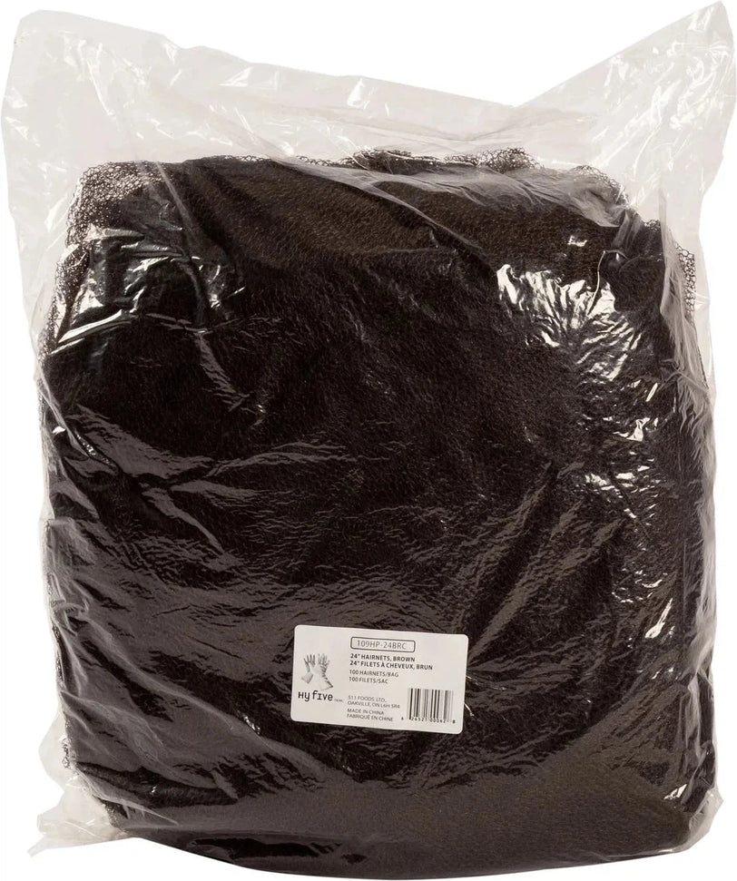 Hy-Pax - 24" Nylon Brown Mesh Hairnets, 100/Bg - 109HP-24BRC