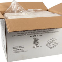 Hy-Pax - 6" X 6" Bagasse Hinged Container, 500/Cs - HP-BAG-6CLM-C