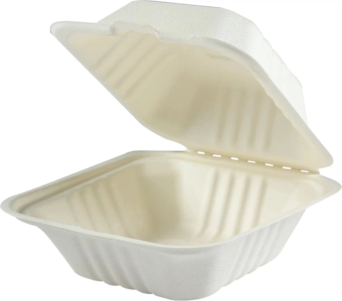 Hy-Pax - 6" X 6" Bagasse Hinged Container, 500/Cs - HP-BAG-6CLM-C