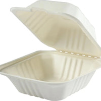 Hy-Pax - 6" X 6" Bagasse Hinged Container, 500/Cs - HP-BAG-6CLM-C