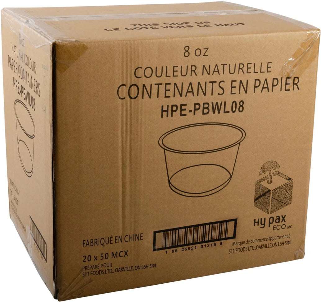 Hy-Pax - 8 Oz Paper Kraft Container, 100/Cs - HPE-PBWL08
