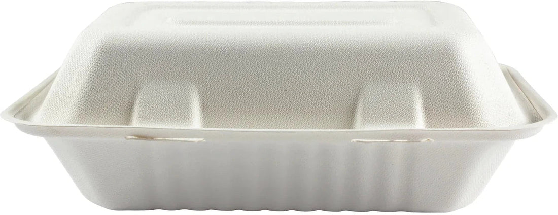 Hy-Pax - 9" X 6" 3" Bagasse Hinged Container, 200/Cs - HP-BAG-9CLM6-C