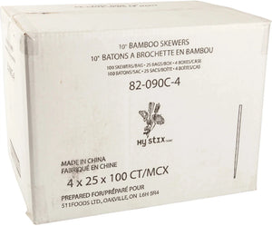 Hy-Stix - 10" Bamboo Skewers, 100x25x4/Pk - 82-090C-4