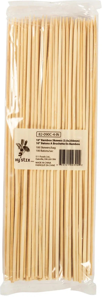 Hy-Stix - 10" Bamboo Skewers, 100x25x4/Pk - 82-090C-4-IN