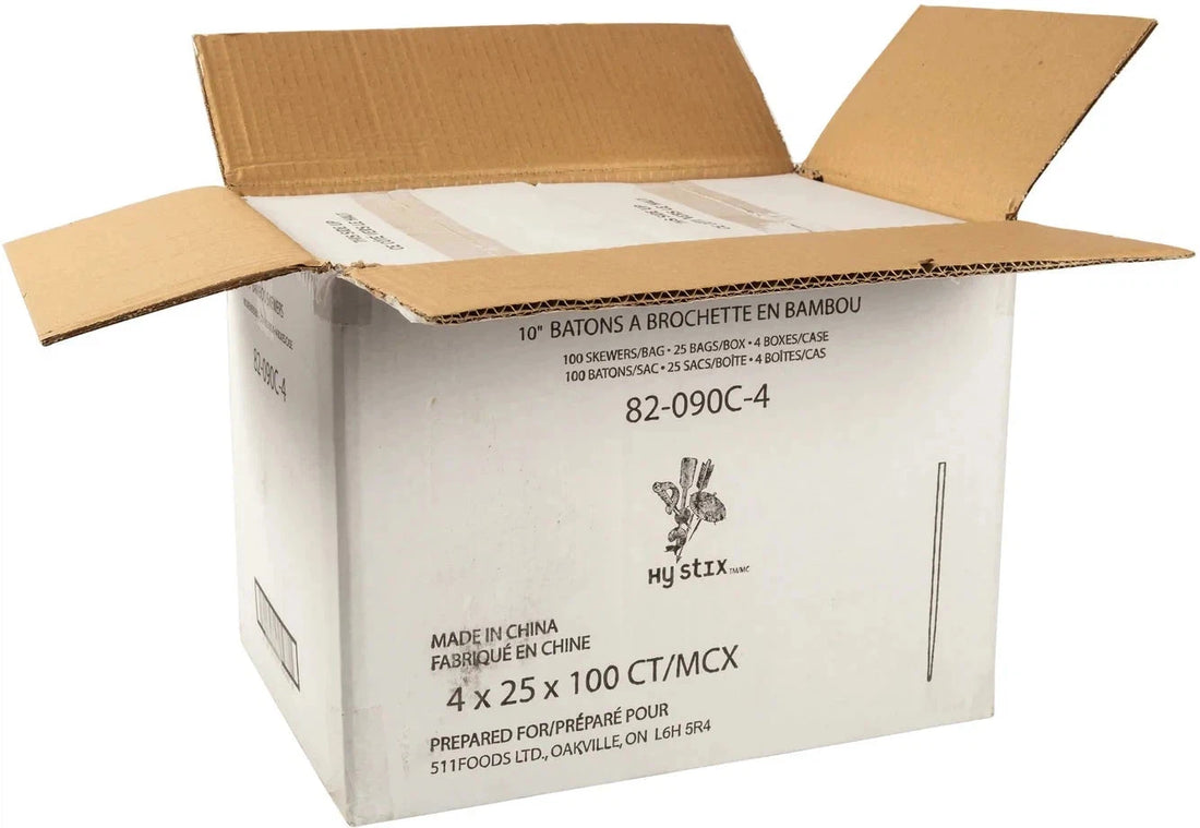 Hy-Stix - 10" Bamboo Skewers, 100x25x4/Pk - 82-090C-4-IN