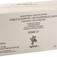 Hy-Stix - 3 In 1 Black Cutlery Kit, 250/Cs - HSMK-31-500