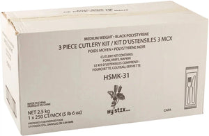 Hy-Stix - 3 In 1 Black Cutlery Kit, 250/Cs - HSMK-31-500
