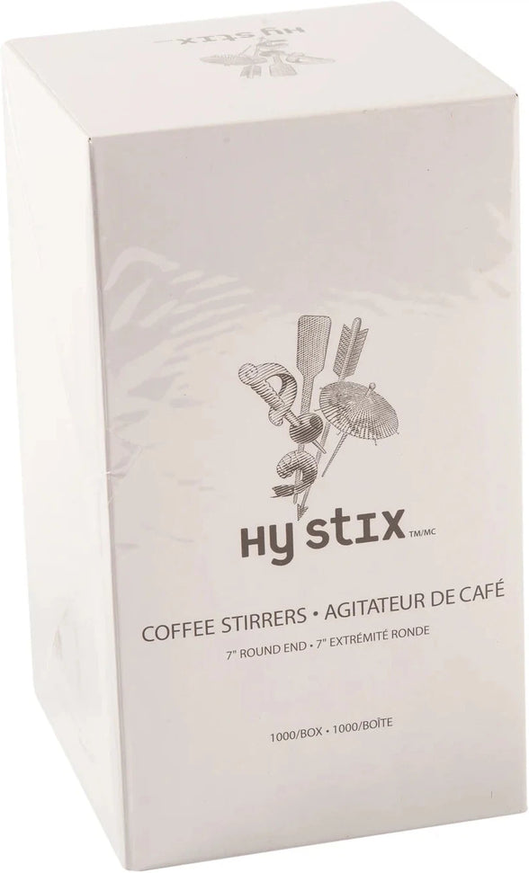 Hy-Stix - 7" Wooden Round End Coffee Stirrers , 1000/Box - 80-414C