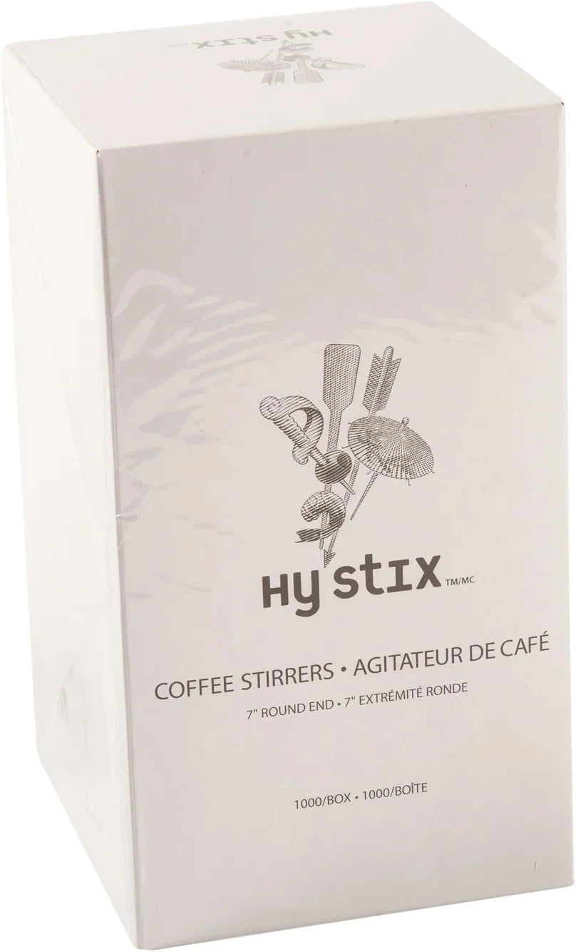 Hy-Stix - 7" Wooden Round End Coffee Stirrers , 1000/Box - 80-414C