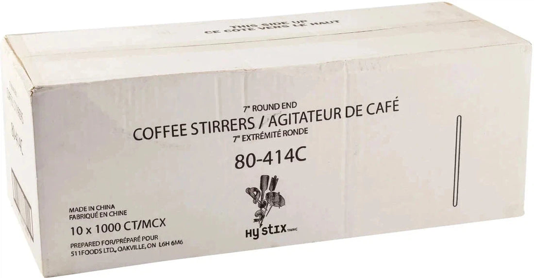 Hy-Stix - 7" Wooden Round End Coffee Stirrers , 1000/Box - 80-414C
