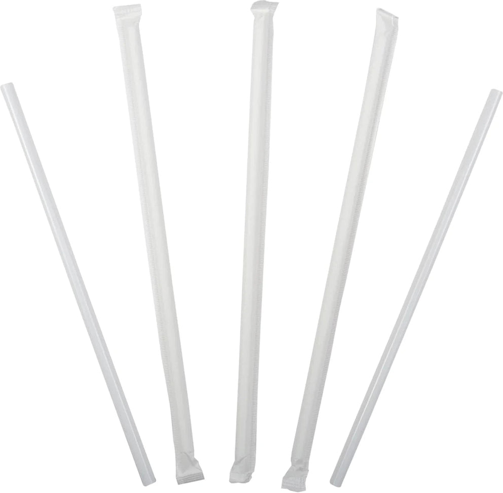 Hy-Stix - 8" Paper Wrapped White Milk Shake Straw, 400/Bx - STR-MS-8WT-PW