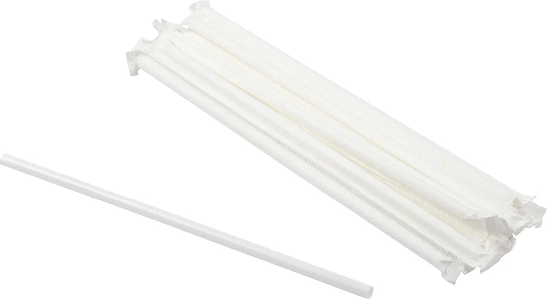 Hy-Stix - 8" Paper Wrapped White Milk Shake Straw, 400/Bx - STR-MS-8WT-PW
