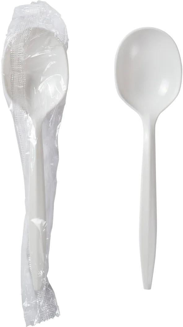 Hy Stix - Polystyrene Black Heavy Weight Individually Wrapped Soupspoons, 1000/cs - P4505FW