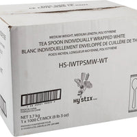 Hy-Stix - White Individually Wrapped Teaspoon, 1000/Cs - HS-IWTPSMW-WT
