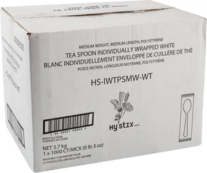 Hy-Stix - White Individually Wrapped Teaspoon, 1000/Cs - HS-IWTPSMW-WT