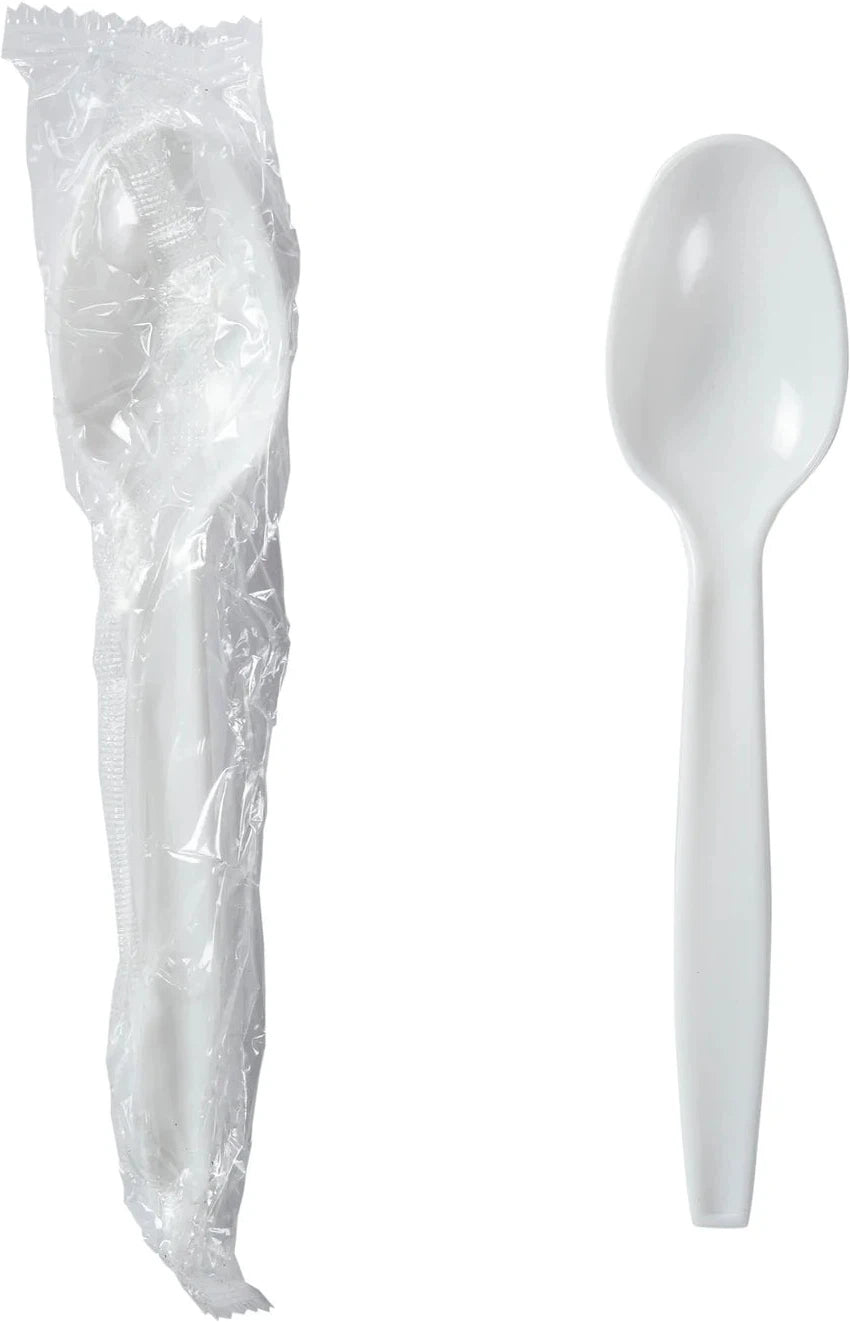 Hy-Stix - White Individually Wrapped Teaspoon, 1000/Cs - HS-IWTPSMW-WT
