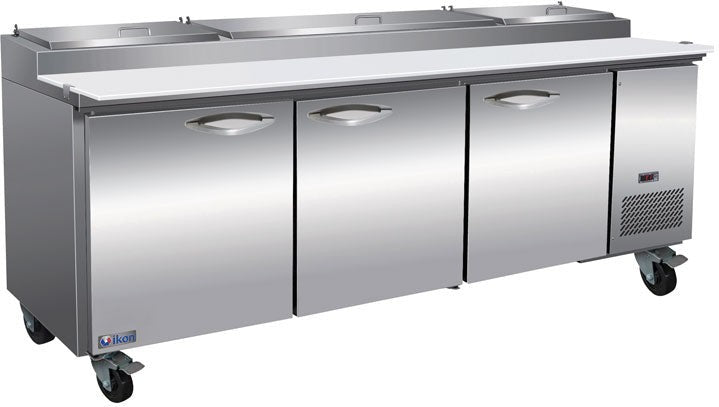 IKON - 94" Stainless Steel Three Section Pizza Prep Table with 4 Drawer & Removable Polyethylene Cutting Board - IPP94-4D - DISCONTINUED