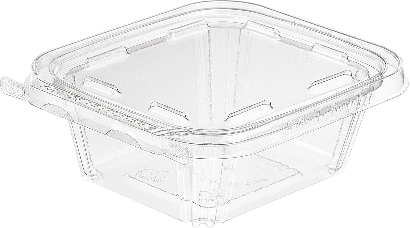 Inline Plastic - 8 Oz Tamper Clear Square Hinged Container, 240/Cs - 073860