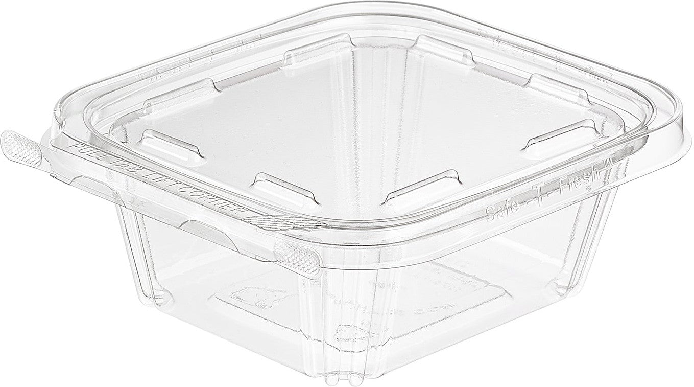 Inline Plastic - 8 Oz Tamper Clear Square Hinged Container, 240/Cs - TS8