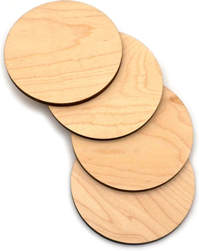 J.K. Adams - 4" x 0.31" Maple Round Coaster, Pack of 4 - MC-4R