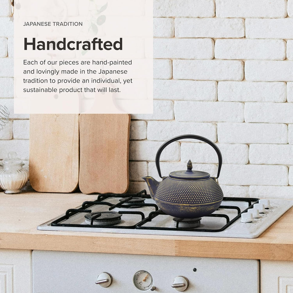 Ja By Frieling - Arare 40 Ounce Blue/Gold Cast Iron Teapot with Stainless Steel Infuser - J25570